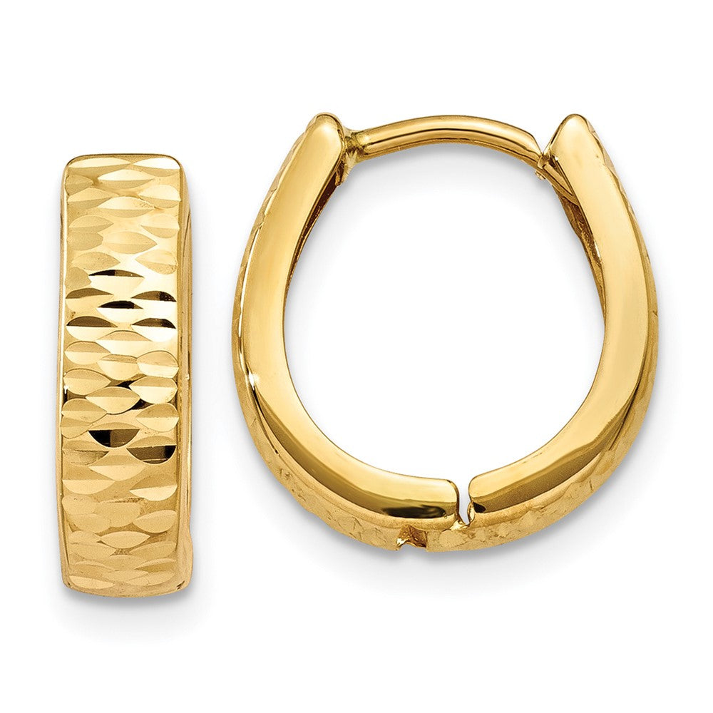 10K Yellow Gold Gold Textured and Polished Hinged Hoop Earrings