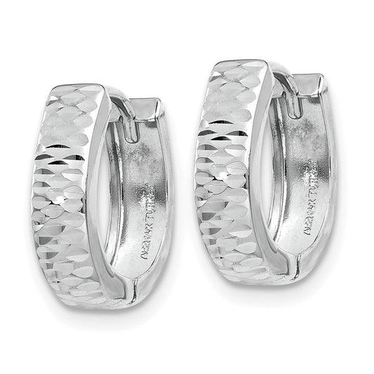 10K White Gold Textured and Polished Hinged Hoop Earrings