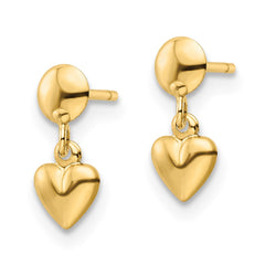 10K Yellow Gold Polished Heart Post Dangle Earrings