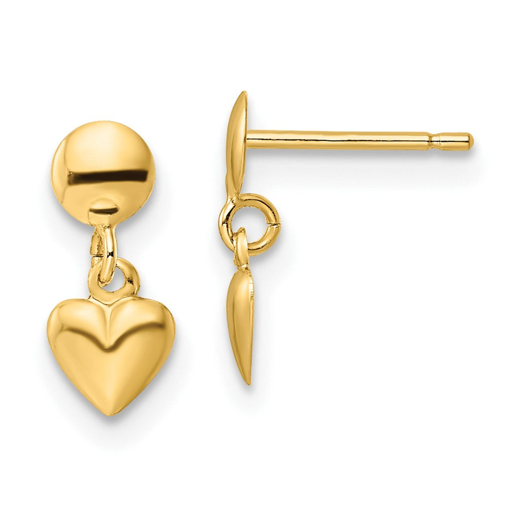 10K Yellow Gold Polished Heart Post Dangle Earrings