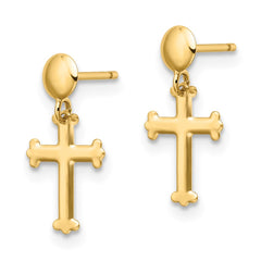 10K Yellow Gold Polished Cross Post Dangle Earrings