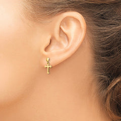 10K Yellow Gold Polished Cross Post Dangle Earrings