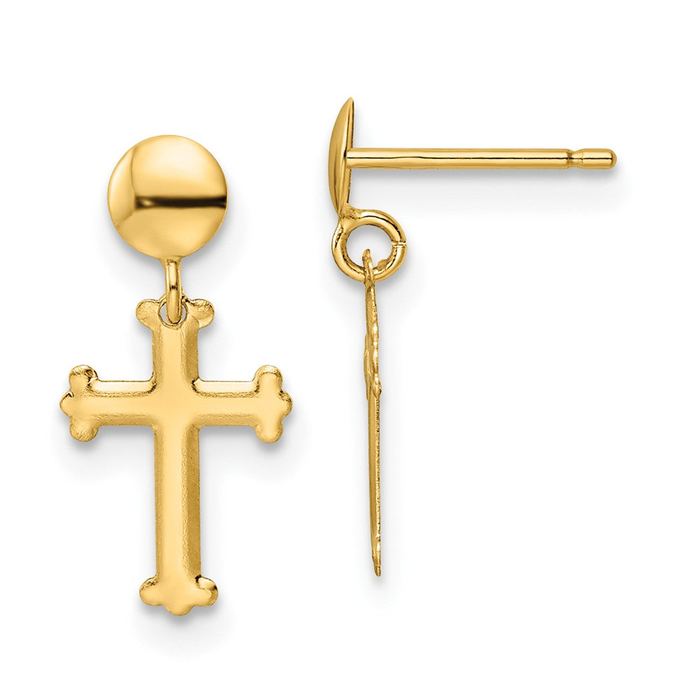 10K Yellow Gold Polished Cross Post Dangle Earrings