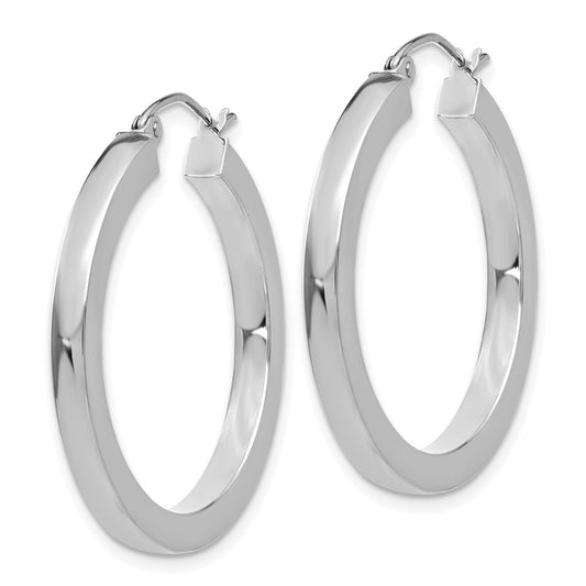 10K White Gold 3mm Polished Square Tube Hoop Earrings