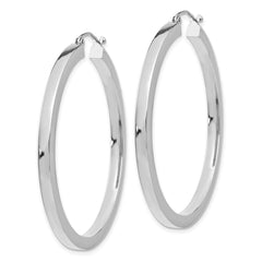 10K White Gold 3mm Polished Square Tube Hoop Earrings