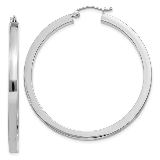 10K White Gold 3mm Polished Square Tube Hoop Earrings