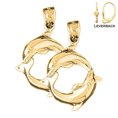 Sterling Silver 28mm Dolphin Earrings (White or Yellow Gold Plated)