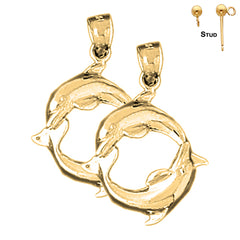 Sterling Silver 28mm Dolphin Earrings (White or Yellow Gold Plated)