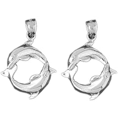Sterling Silver 28mm Dolphin Earrings