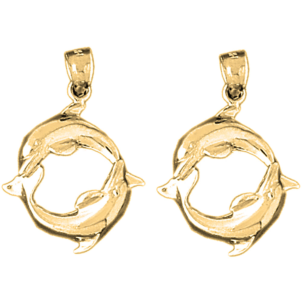 Yellow Gold-plated Silver 28mm Dolphin Earrings