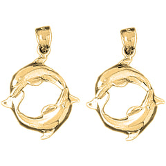 Yellow Gold-plated Silver 28mm Dolphin Earrings