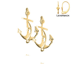 Sterling Silver 30mm Anchor With Rope Earrings (White or Yellow Gold Plated)