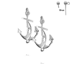 Sterling Silver 30mm Anchor With Rope Earrings (White or Yellow Gold Plated)