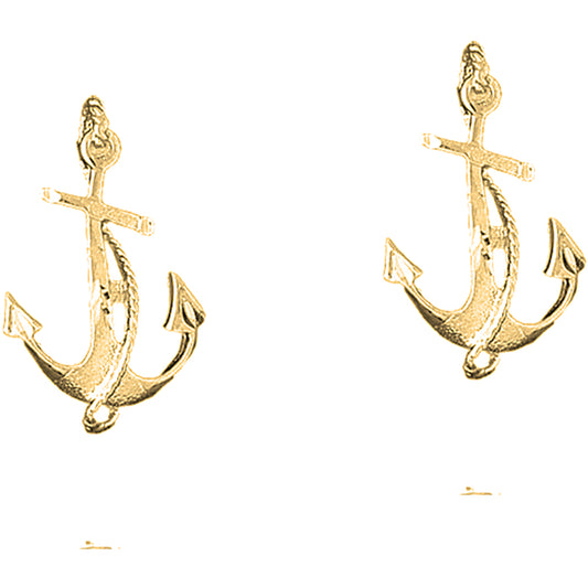 Yellow Gold-plated Silver 30mm Anchor With Rope Earrings