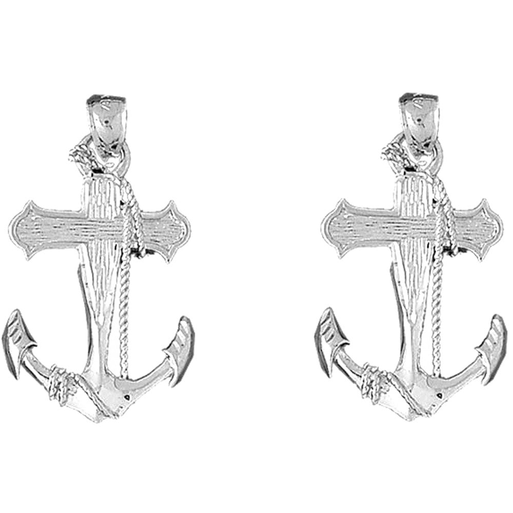 Sterling Silver 37mm Anchor With Rope Earrings