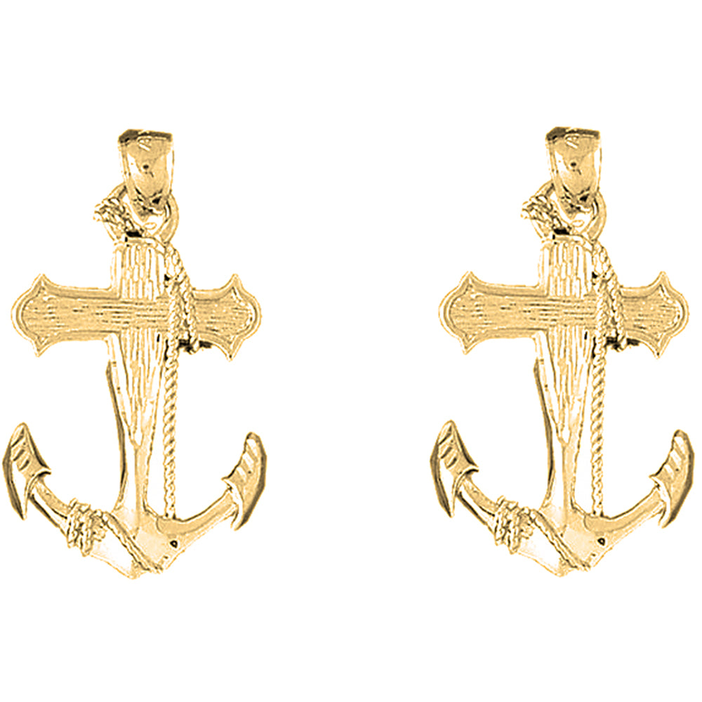 Yellow Gold-plated Silver 37mm Anchor With Rope Earrings