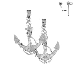 Sterling Silver 37mm Anchor With Rope Earrings (White or Yellow Gold Plated)