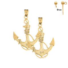 Sterling Silver 37mm Anchor With Rope Earrings (White or Yellow Gold Plated)