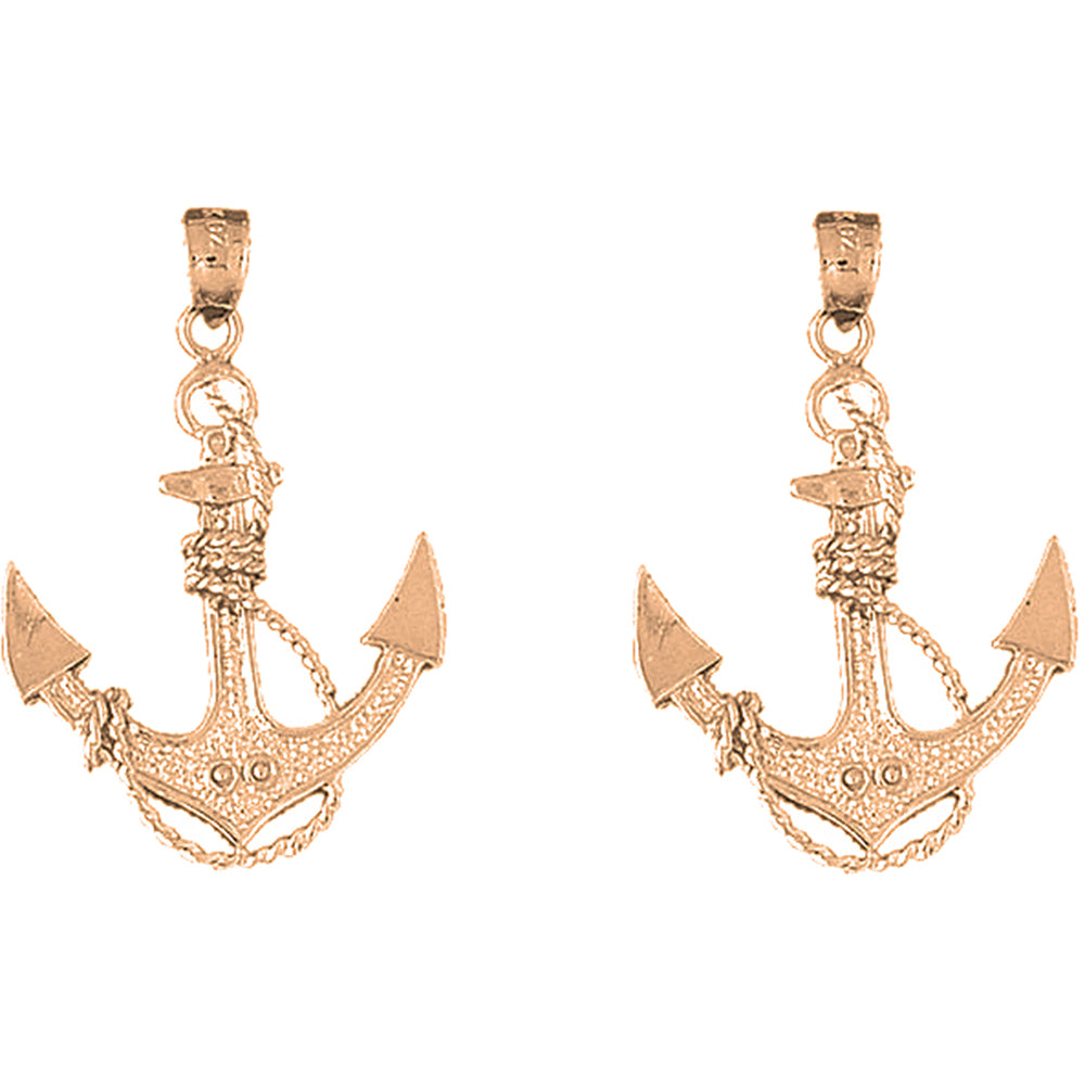 14K or 18K Gold 37mm Anchor With Rope Earrings