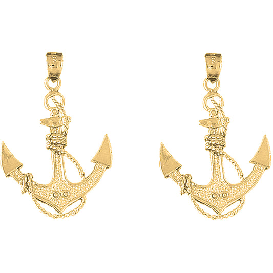 14K or 18K Gold 37mm Anchor With Rope Earrings