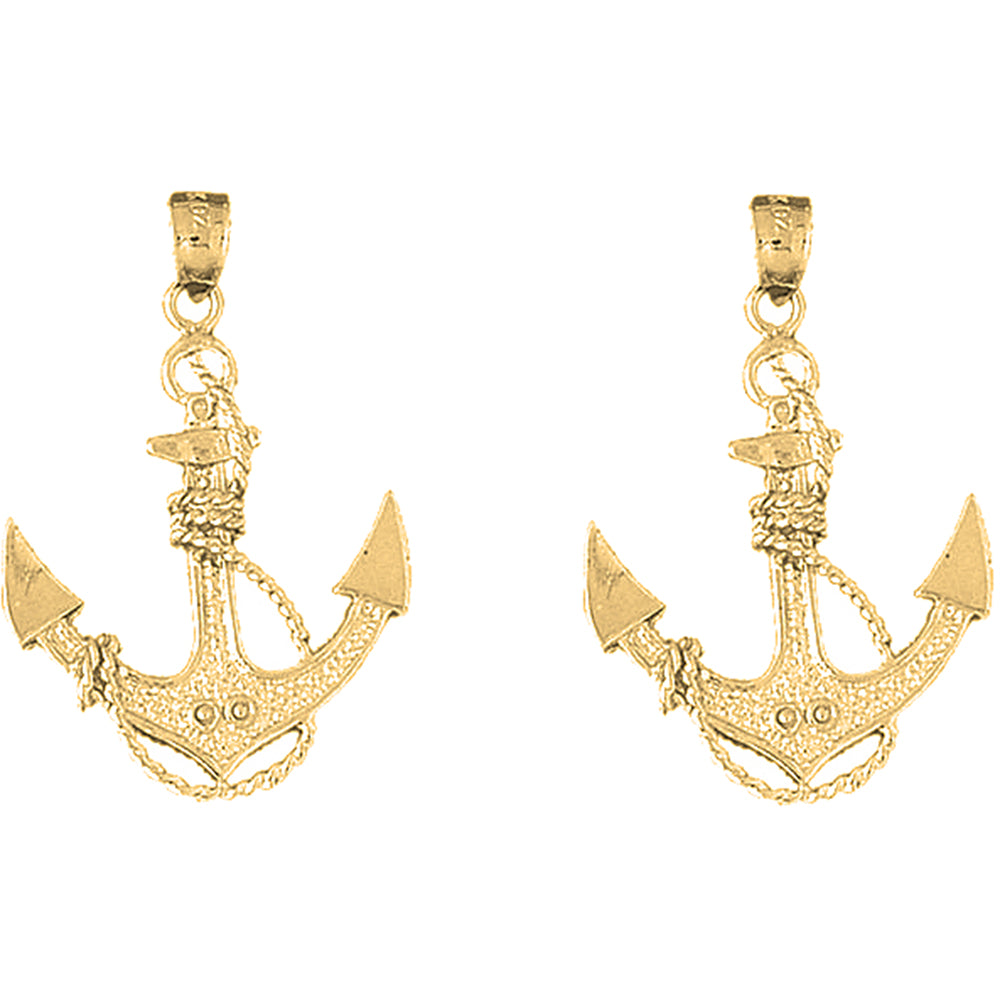 Yellow Gold-plated Silver 37mm Anchor With Rope Earrings