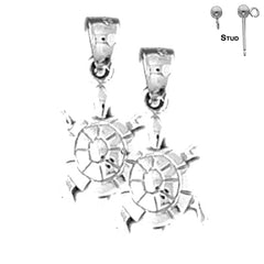 Sterling Silver 20mm Turtle Earrings (White or Yellow Gold Plated)