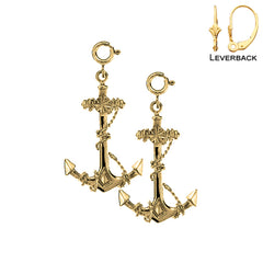 Sterling Silver 36mm Anchor With Rope 3D Earrings (White or Yellow Gold Plated)