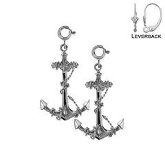 Sterling Silver 36mm Anchor With Rope 3D Earrings (White or Yellow Gold Plated)