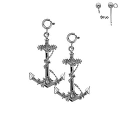 Sterling Silver 36mm Anchor With Rope 3D Earrings (White or Yellow Gold Plated)