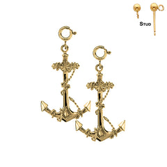 Sterling Silver 36mm Anchor With Rope 3D Earrings (White or Yellow Gold Plated)