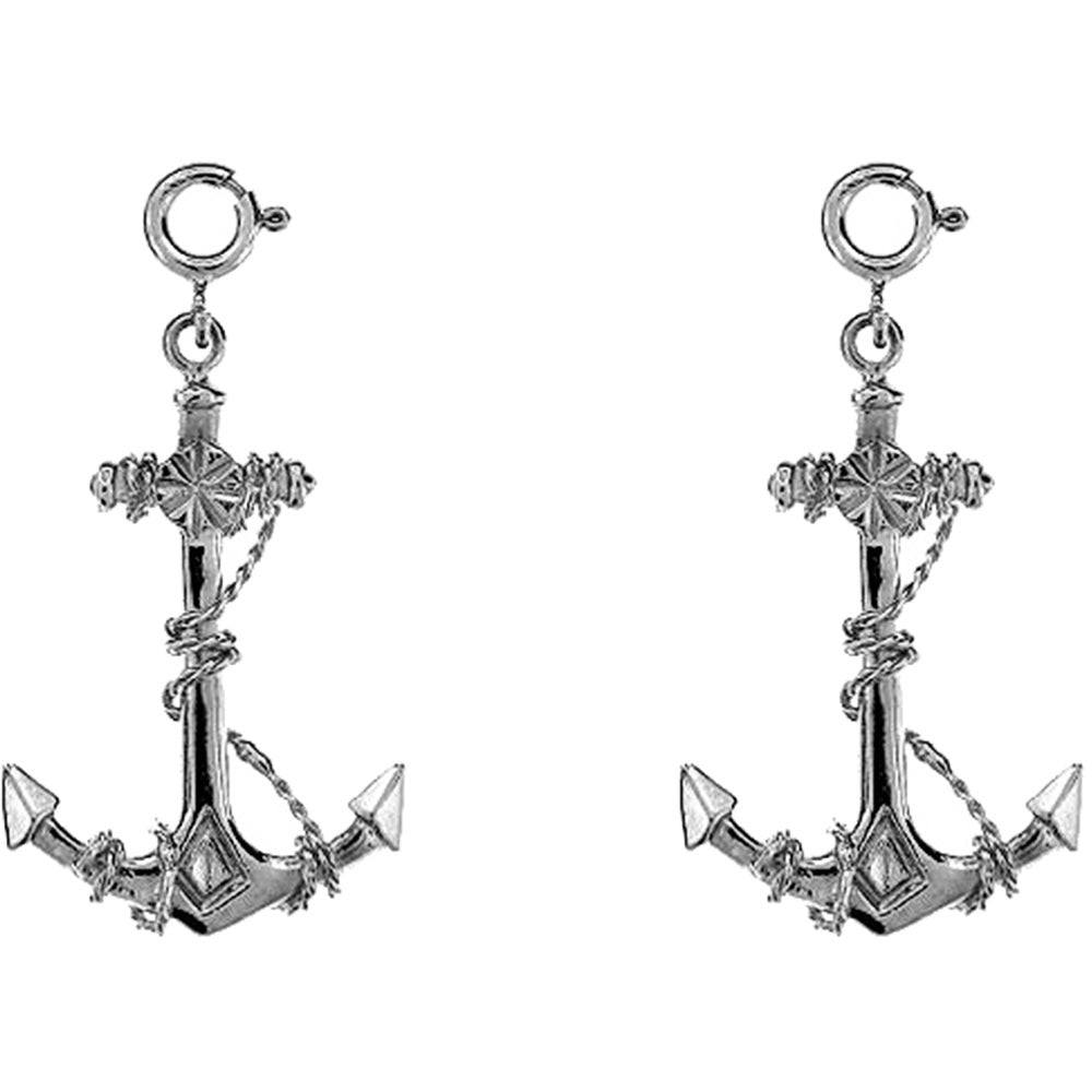 Sterling Silver 36mm Anchor With Rope 3D Earrings