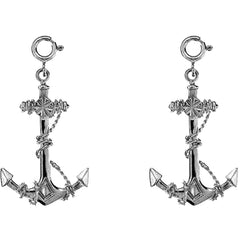 Sterling Silver 36mm Anchor With Rope 3D Earrings