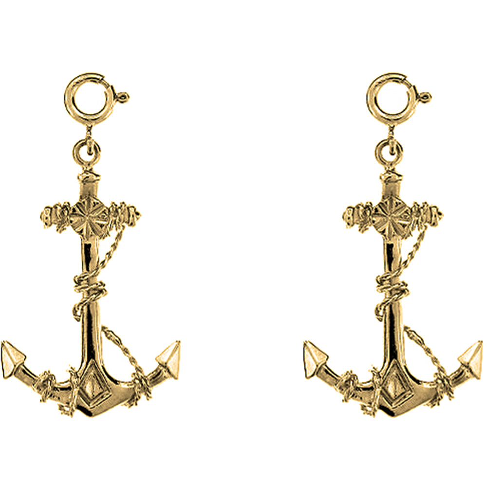 Yellow Gold-plated Silver 36mm Anchor With Rope 3D Earrings