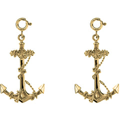 Yellow Gold-plated Silver 36mm Anchor With Rope 3D Earrings