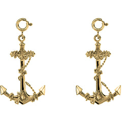 14K or 18K Gold 36mm Anchor With Rope 3D Earrings