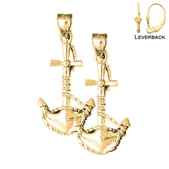 3D-Ohrringe „Anker mit Seil“ aus Sterlingsilber, 33 mm (weiß- oder gelbvergoldet)
