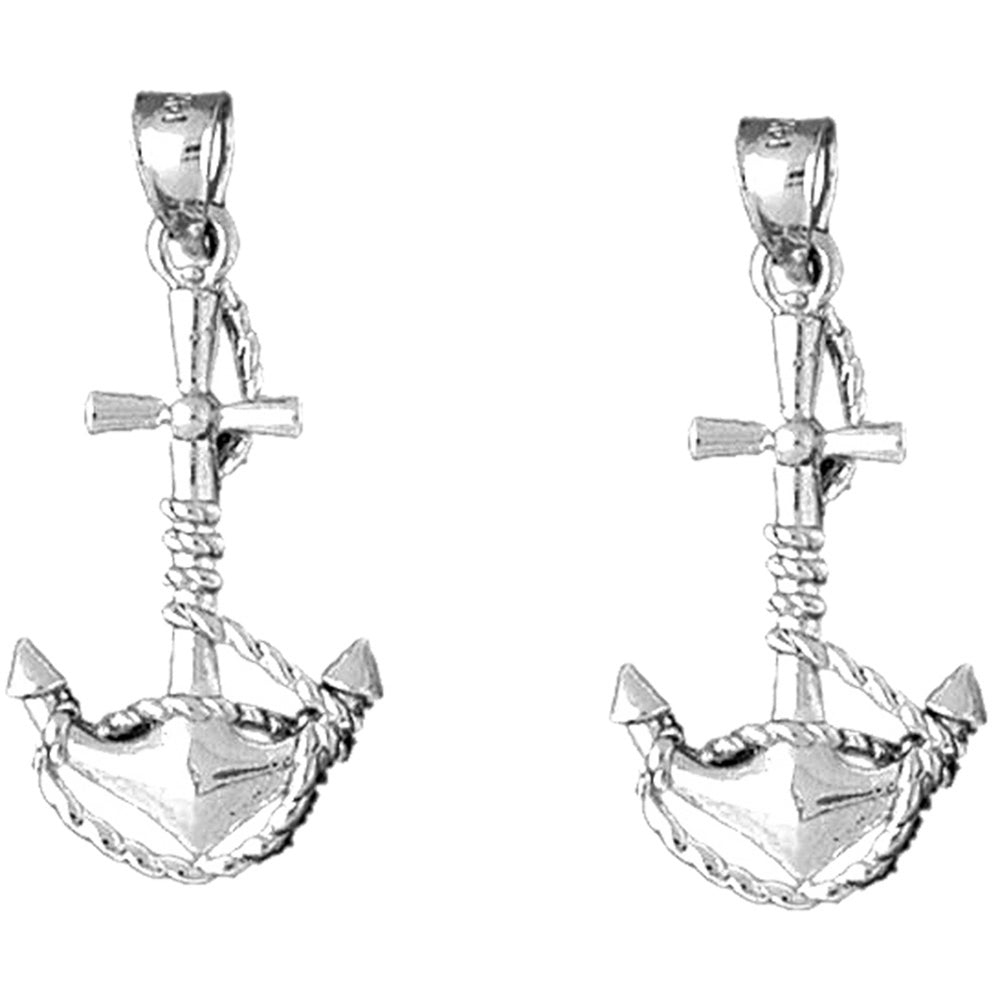 Sterling Silver 33mm Anchor With Rope 3D Earrings