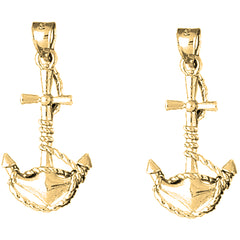 Yellow Gold-plated Silver 33mm Anchor With Rope 3D Earrings