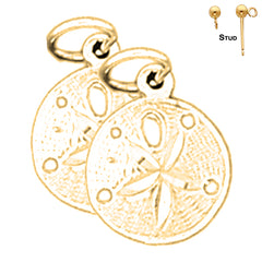 15 mm Sanddollar-Ohrringe aus Sterlingsilber (weiß- oder gelbvergoldet)