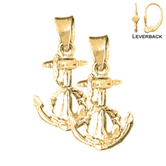 Sterling Silver 19mm Anchor With Rope Earrings (White or Yellow Gold Plated)