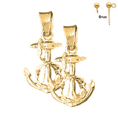 Sterling Silver 19mm Anchor With Rope Earrings (White or Yellow Gold Plated)