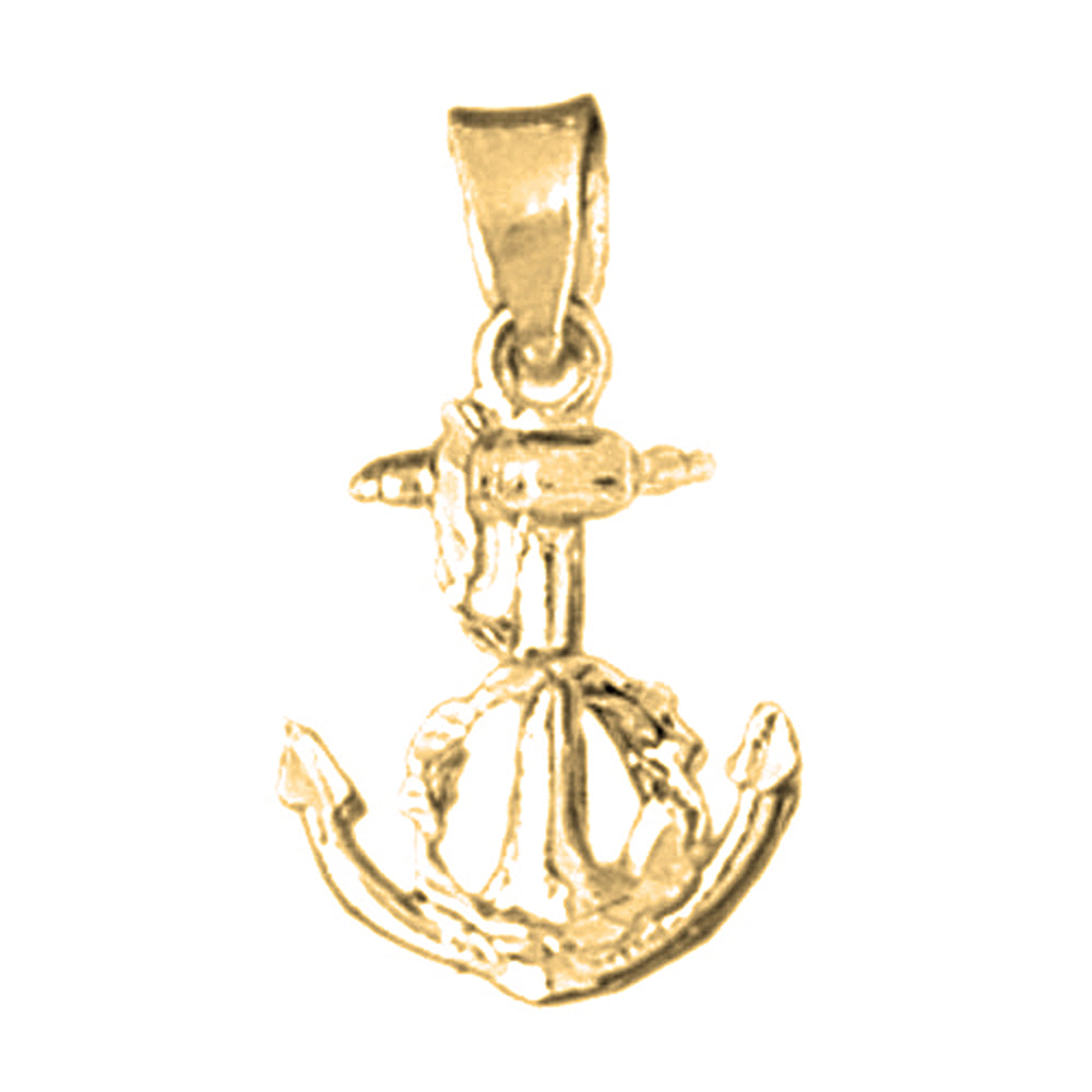 14K or 18K Gold Anchor With Rope Pendant