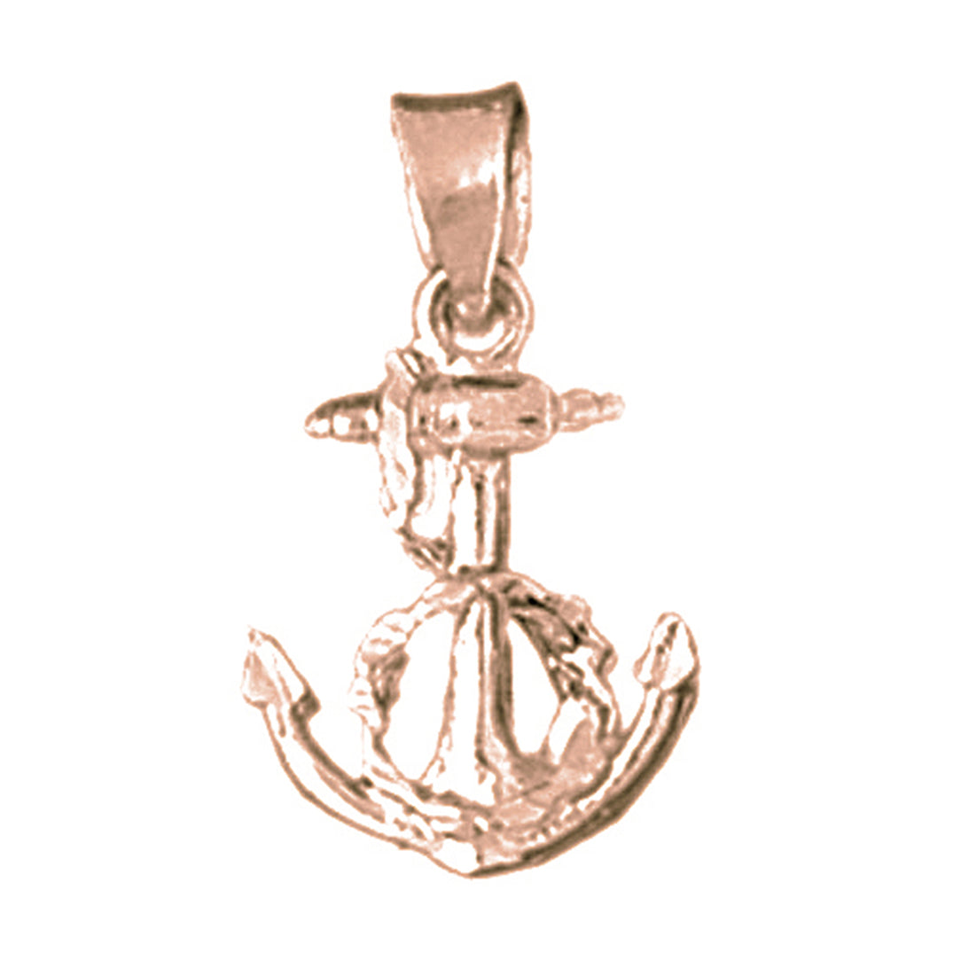 14K or 18K Gold Anchor With Rope Pendant