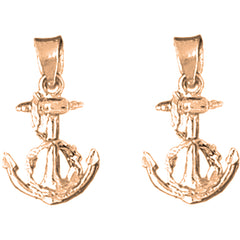 14K or 18K Gold 19mm Anchor With Rope Earrings