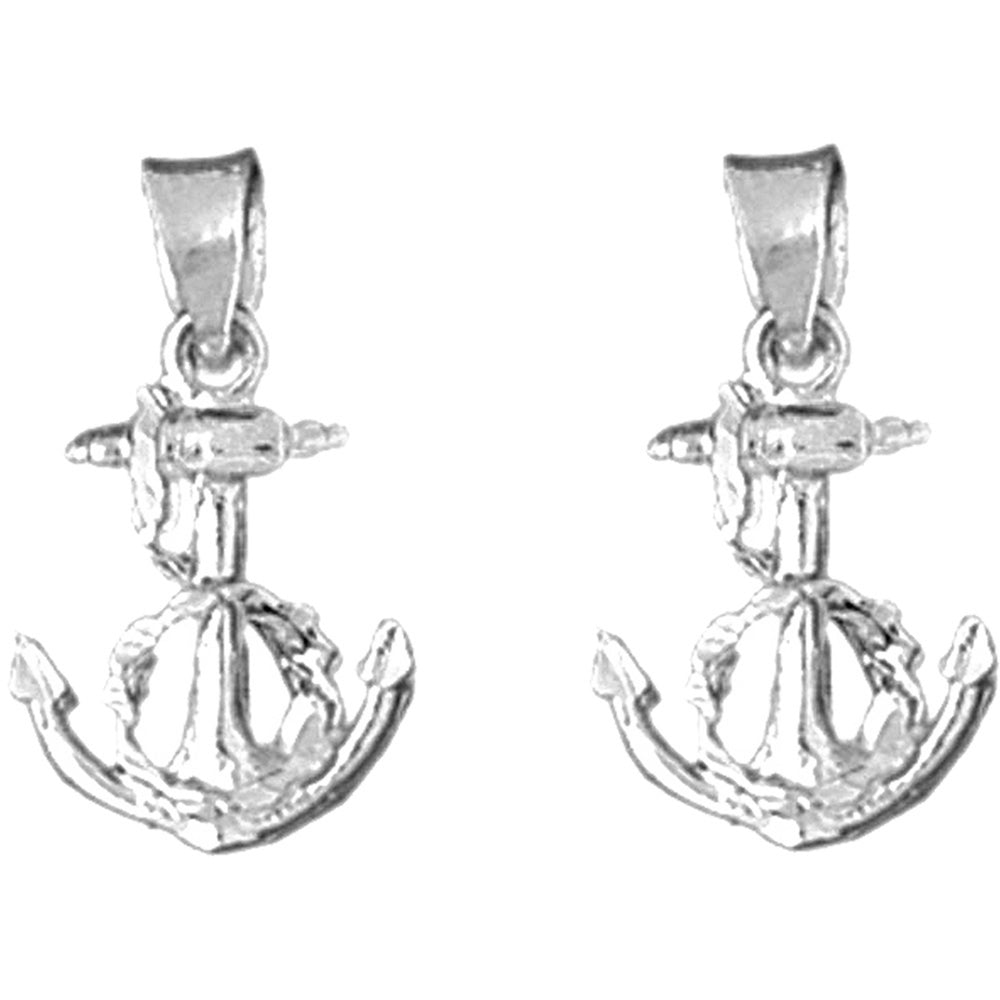 Sterling Silver 19mm Anchor With Rope Earrings