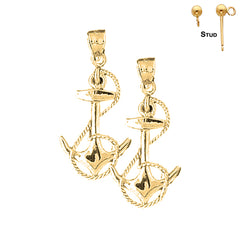 Sterling Silver 38mm Anchor With Rope Earrings (White or Yellow Gold Plated)