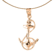 14K or 18K Gold Anchor With Rope Pendant