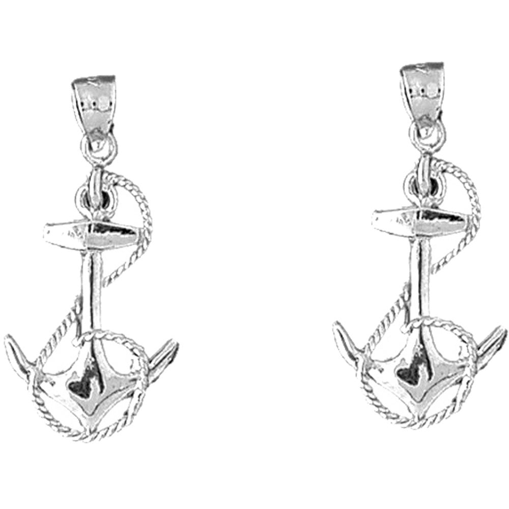 Sterling Silver 38mm Anchor With Rope Earrings