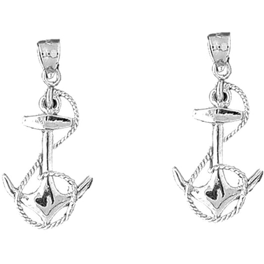 14K or 18K Gold 38mm Anchor With Rope Earrings