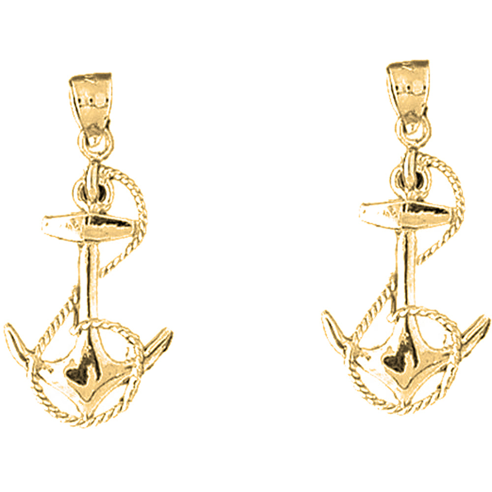 Yellow Gold-plated Silver 38mm Anchor With Rope Earrings